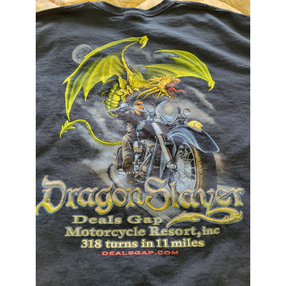 Deals Gap Motorcycle Resort Dragon Slayer Black Graphic T Shirt Mens Size XL